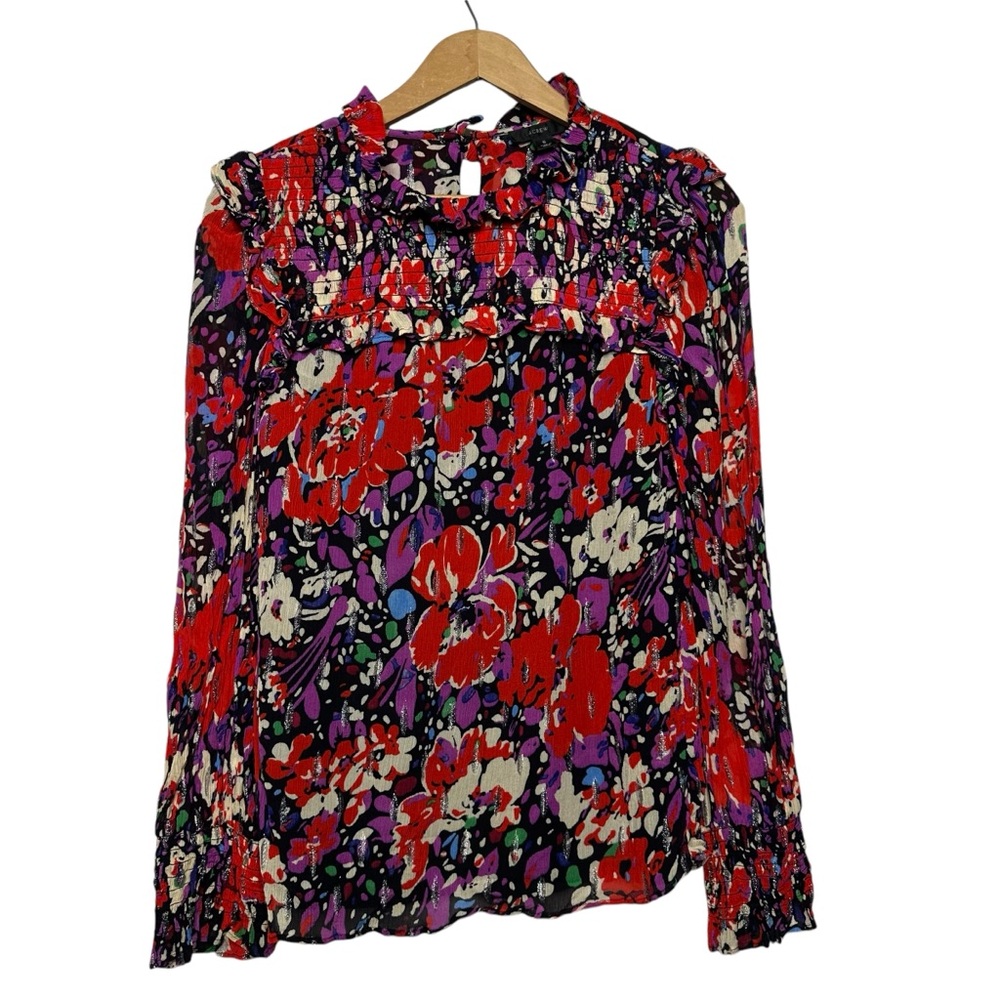 J Crew Smocked Popover Top in Lurex Dot Small - Picture 1 of 11